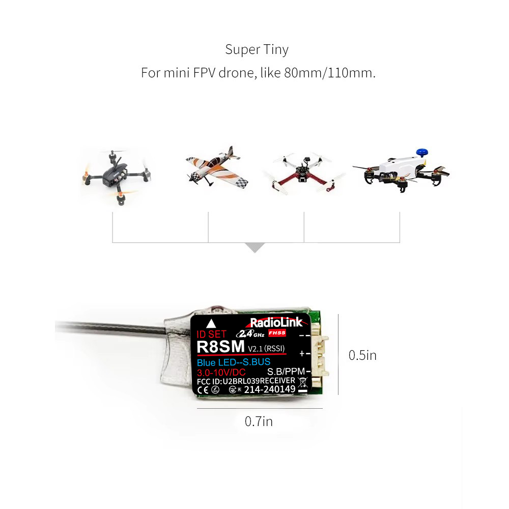 Receiver Sbus 8Ch - Receptor RC Super Pequeno RadioLink R8SM